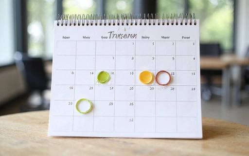 Kalendarz z zaznaczonymi datami symbolizujący długoterminową opiekę dietetyczną